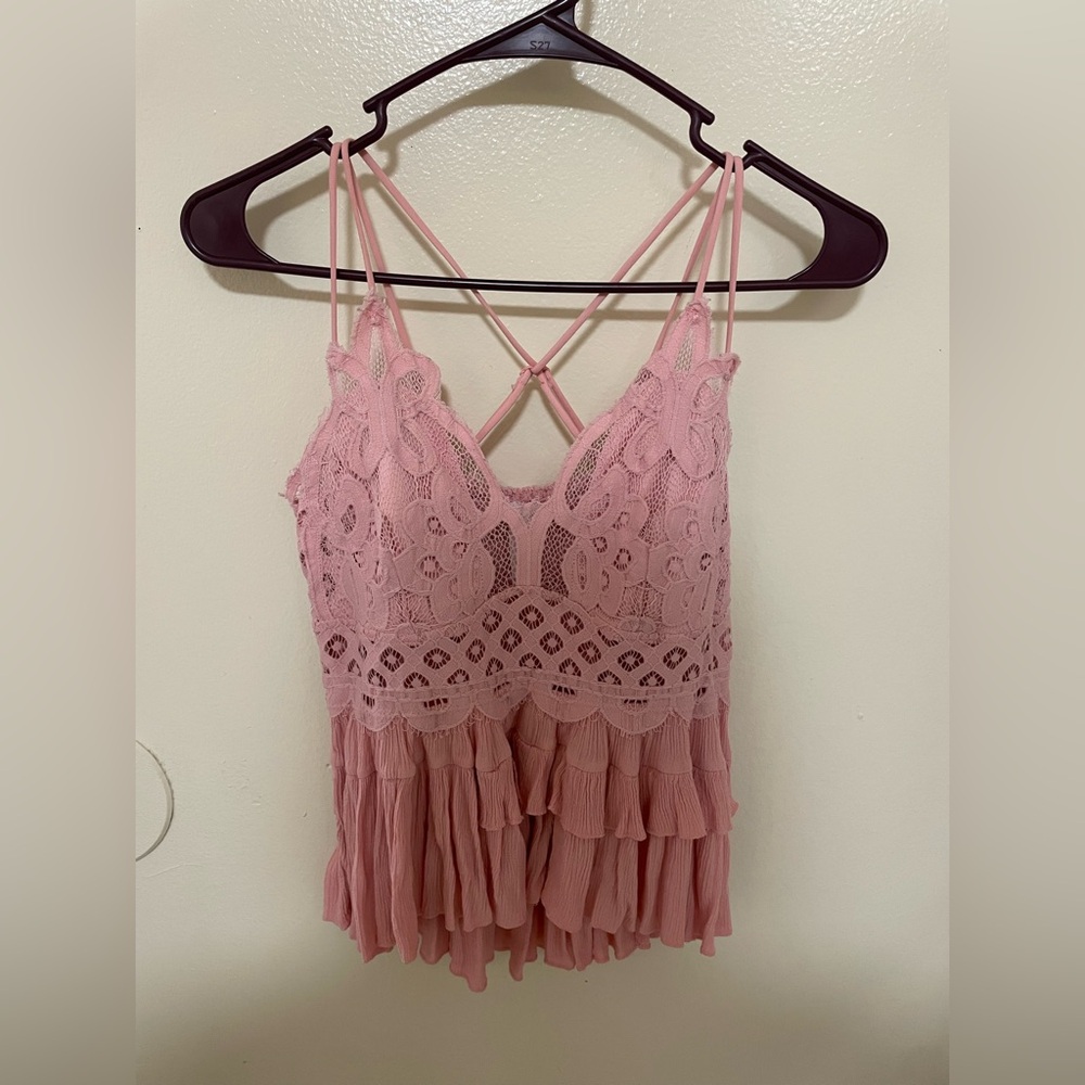 Zenana Outfitters Pink Lace Tank Top